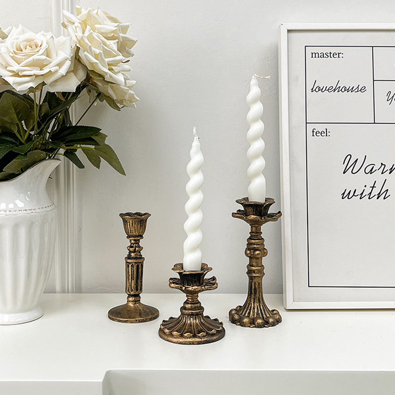 Home & Hotel Textiles Private Limited - Vintage Bronze Candlestick Figurine Antique Floral